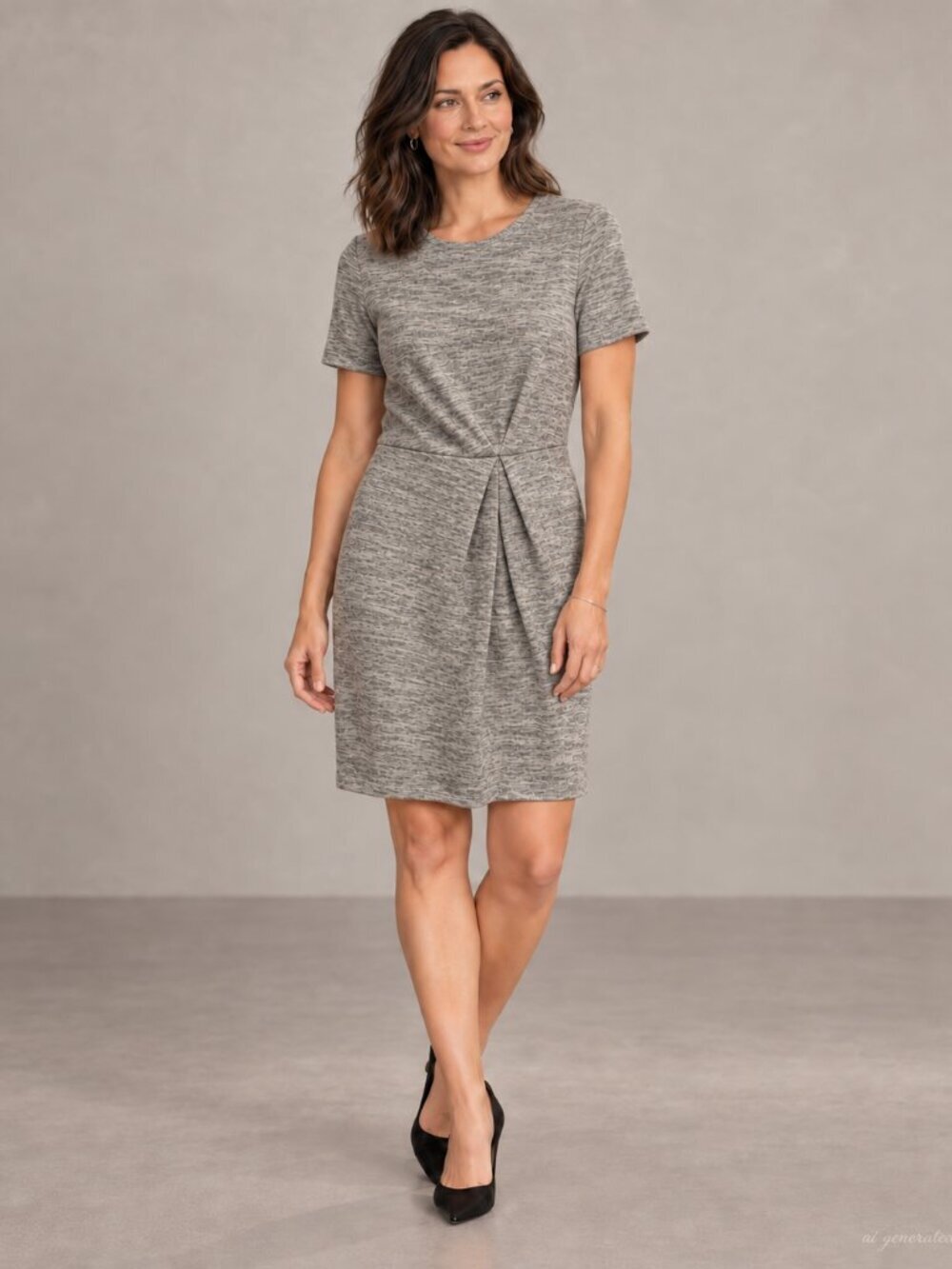 Tibi Heather Gray Pleated Sheath Dress Short Sleeve Workwear Size 8
